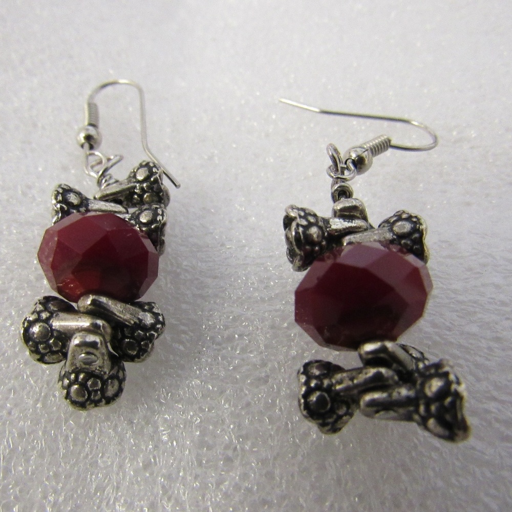 Hand Made REd and Silver Bead Earrings
